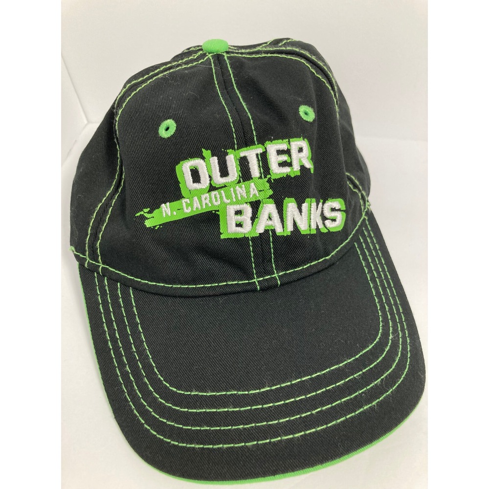 Outer Banks Cap Hat Adult Adjustable Black Neon Green Contrast Stitch Souvenir
